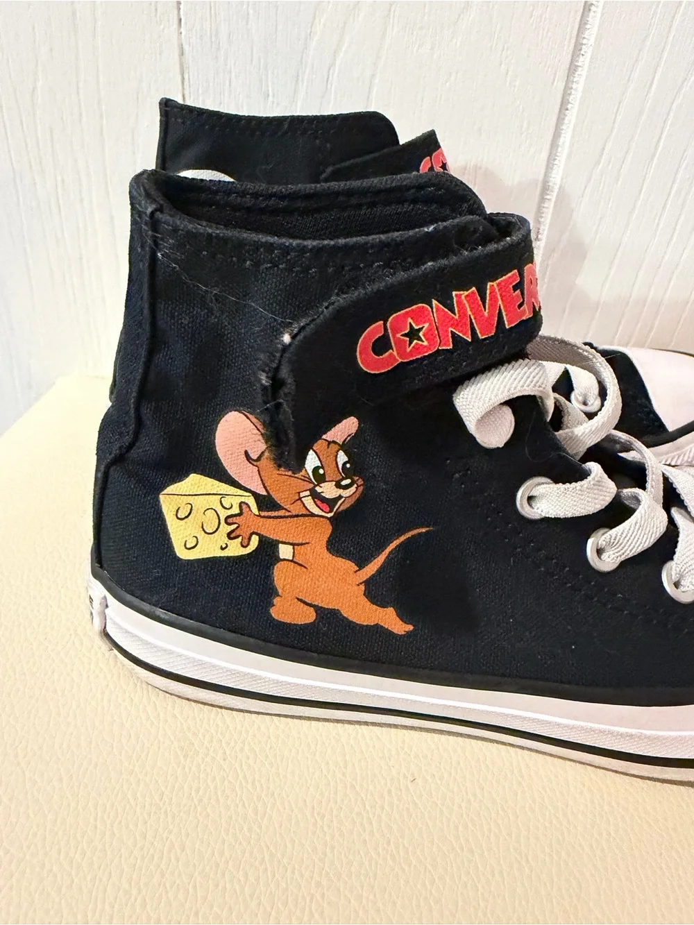 Converse Black High Top Sneakers with Jerry & Cheese Graphic